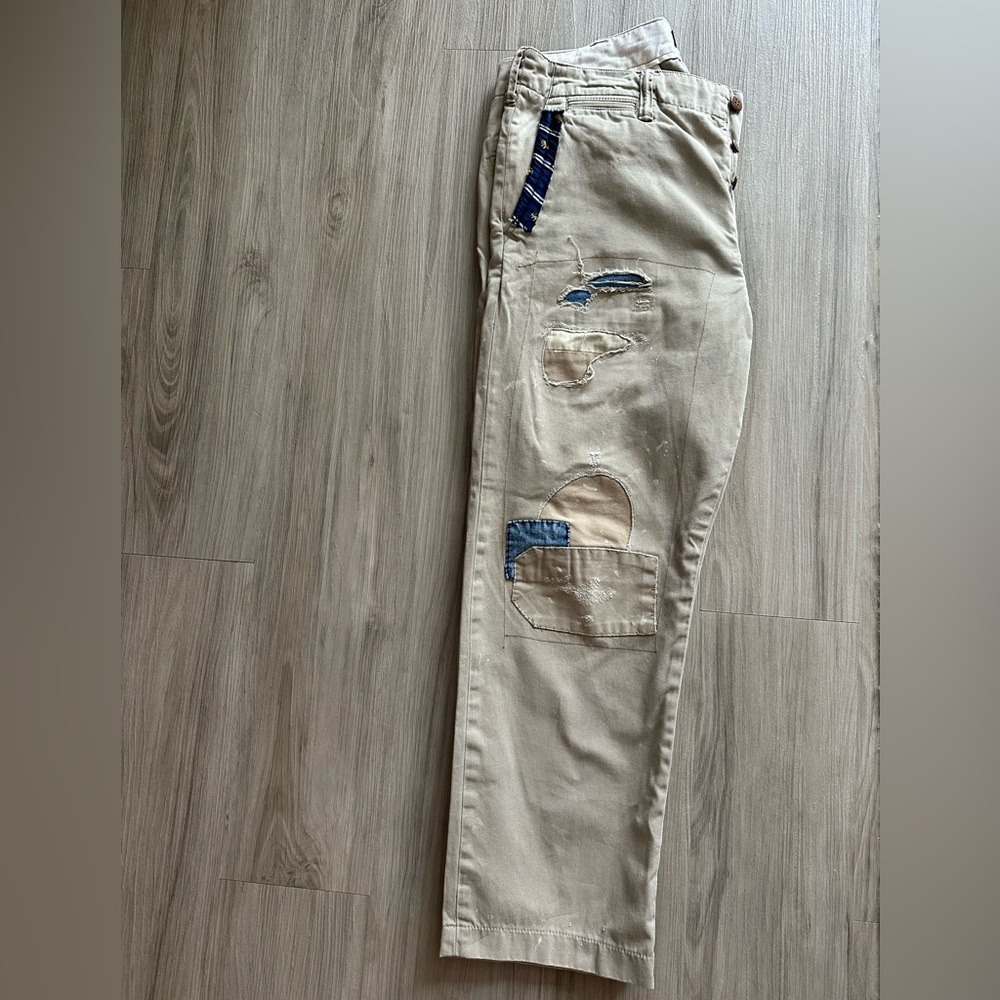 Polo Beige Distressed Patchwork Pants